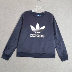 Adidas Women Sweatshirt Small Blue Logo Trefoil Long Sleeve Crew Neck